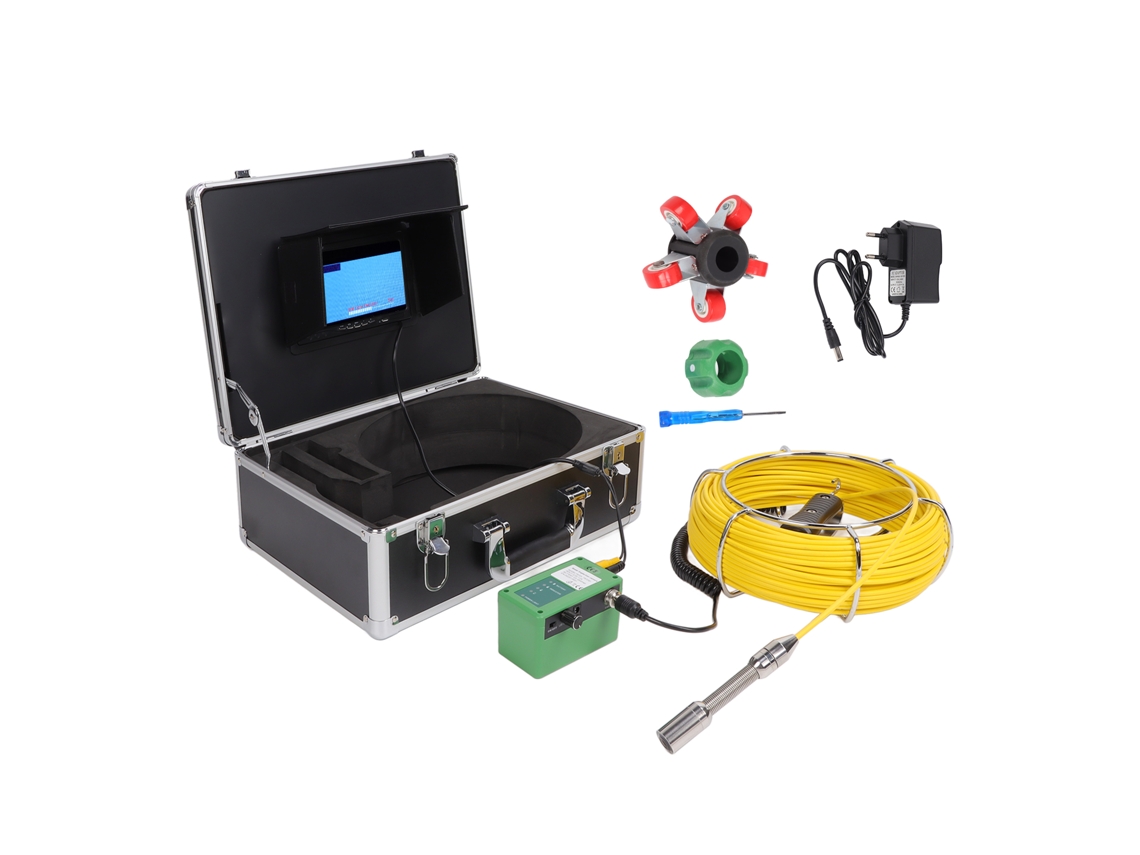 Cámara de inspección de tuberías IP68 de 1000 TVL con cable de 30 m y monitor.