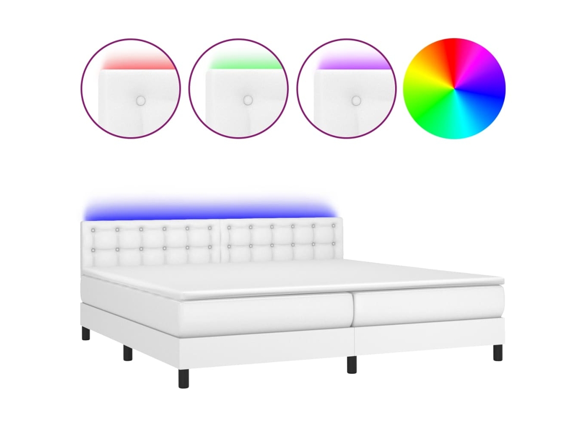 Maison Exclusive - Cama Box Spring Colchón Y Led Cuero Sintético Blanco 200x200 Cm