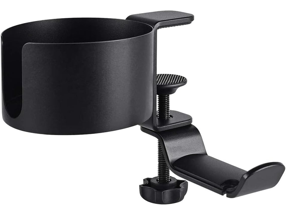Soporte Para Vasos De Escritorio - Antiderrames Con Soporte Para Auriculares O Mesa - Negro