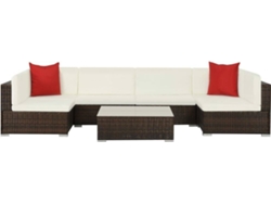 Conjunto de sofás Exterior VIDAXL Marrón Almohadones mimbre PE (7 piezas)
