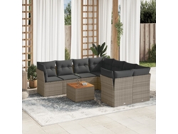 Conjunto de sofá de jardín de 9 piezas con cojines, mimbre gris, DKD Home Decor