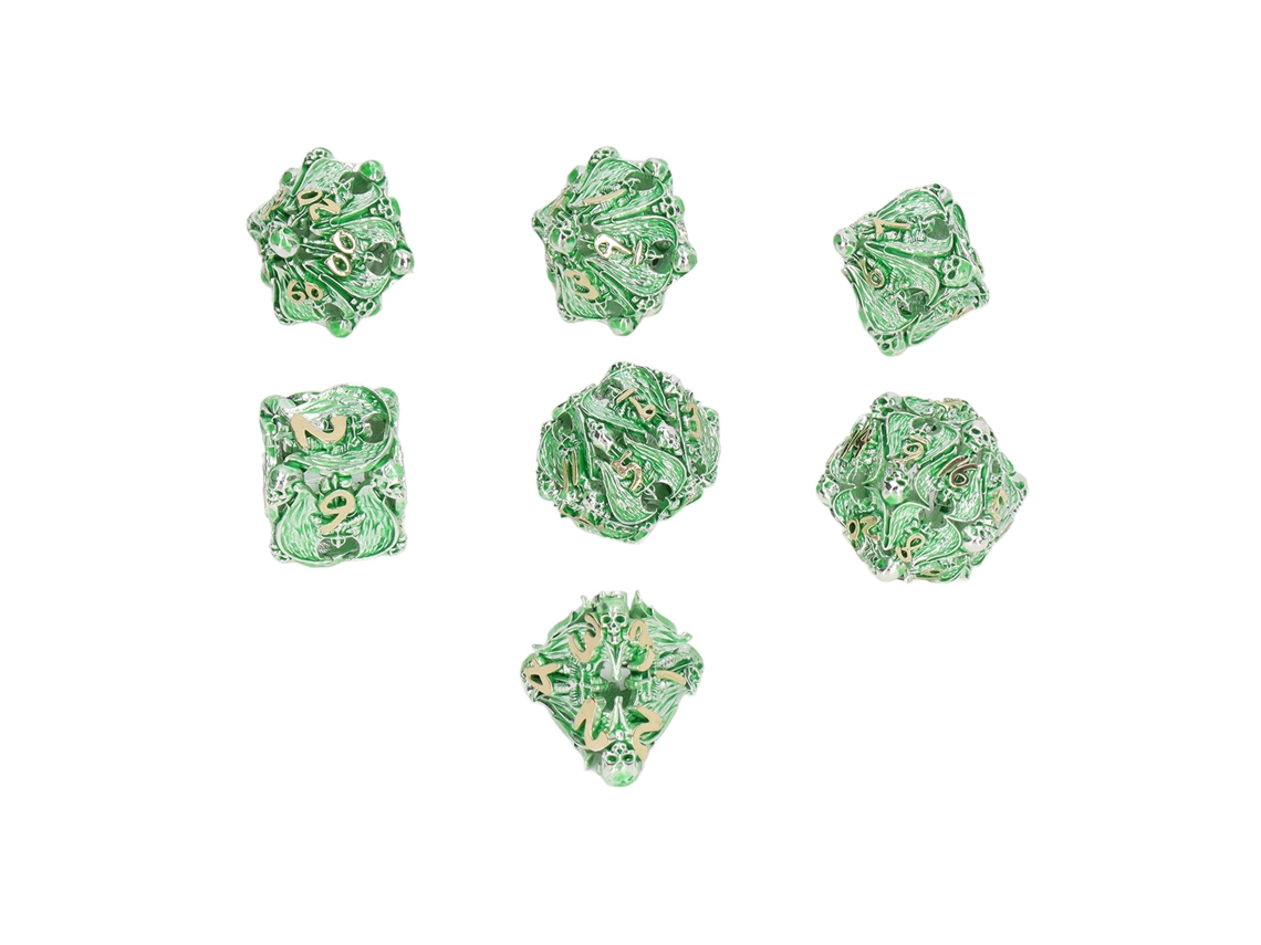 7 Dados Poliédricos Huecos Con Diseño De Calavera, Color Cobre, Para Juegos De Mesa De Rol, Color Verde Plateado.