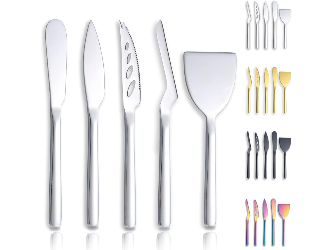 Elegante juego de cubiertos, juego de cuchillos para queso de acero inoxidable, herramientas premium para creaciones culinarias, perfecto para todas las ocasiones.