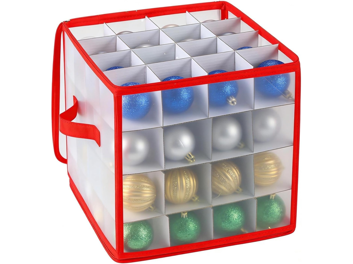Organizador para adornos navideños, caja de almacenamiento, 64 cajas, doble cremallera, separadores, asas, fiestas, manualidades, GOKOCO