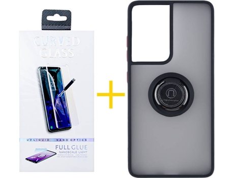 Carcasa y Protector de Pantalla de Vidrio Samsung S21 Ultra ACCETEL Gel Bumper Ring Negro