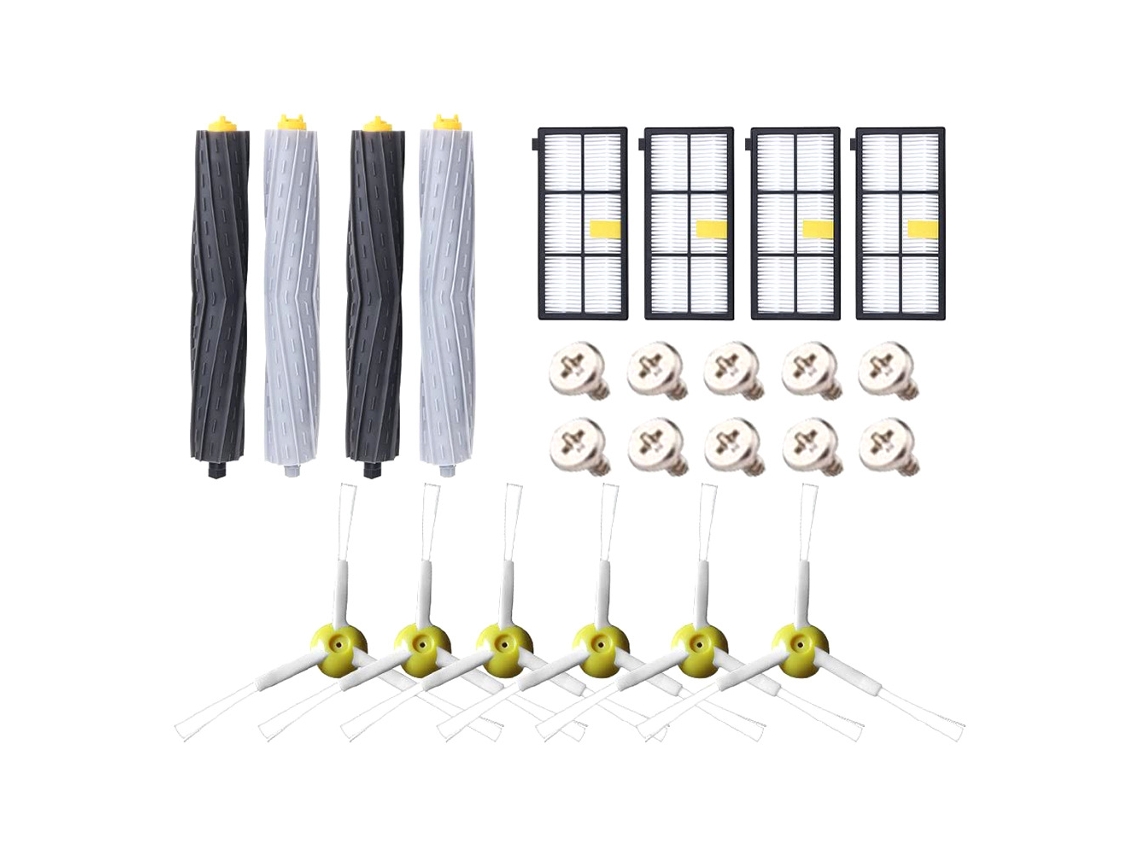 Kit Mantenimiento Completo Irobot Roomba, 2 Rodillos Principales, 6 Cepillos Laterales, 4 Filtros Hepa + Tornillos Incluidos.