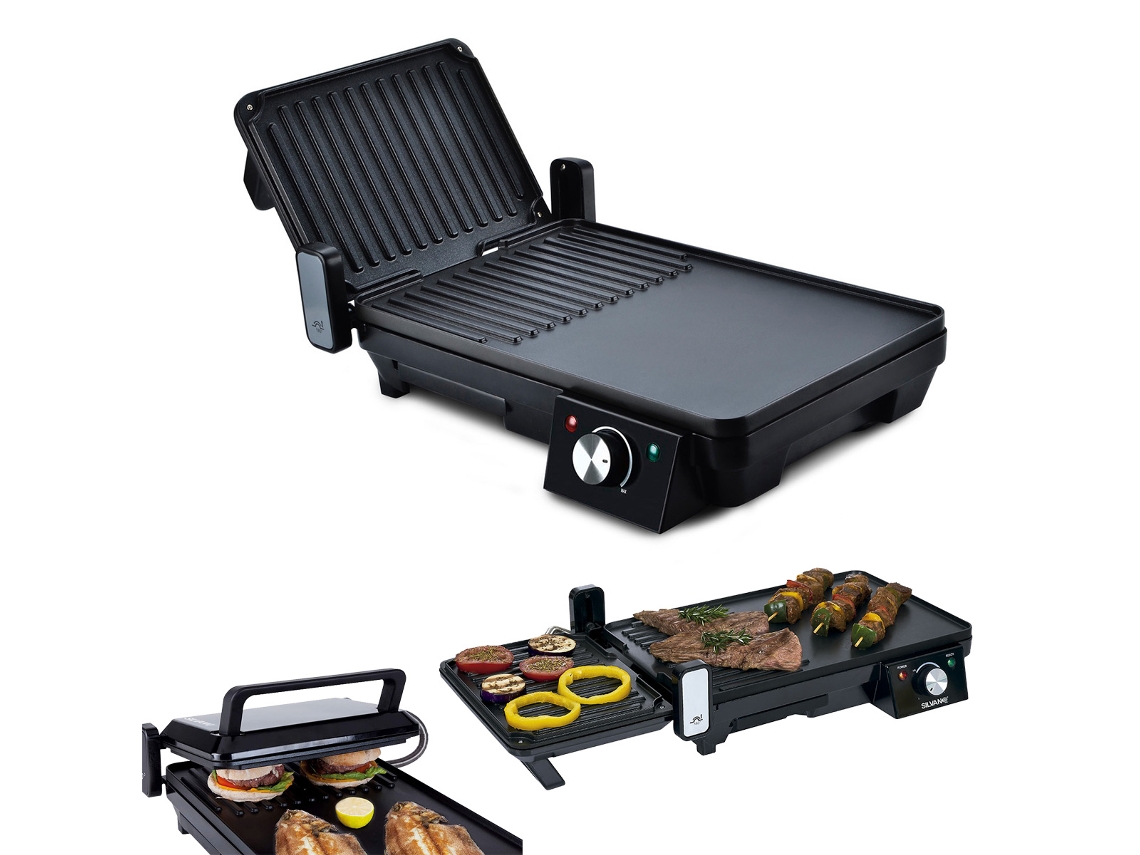 Parrilla Multifunción Klack 2 En 1 Plancha De Asar Y Grill 2000w Con Revestimiento Antiadherente