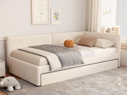 Cama Daybett 90x200 Cm - Día Cama Adicional, Individual, Estilo Minimalista - Beige