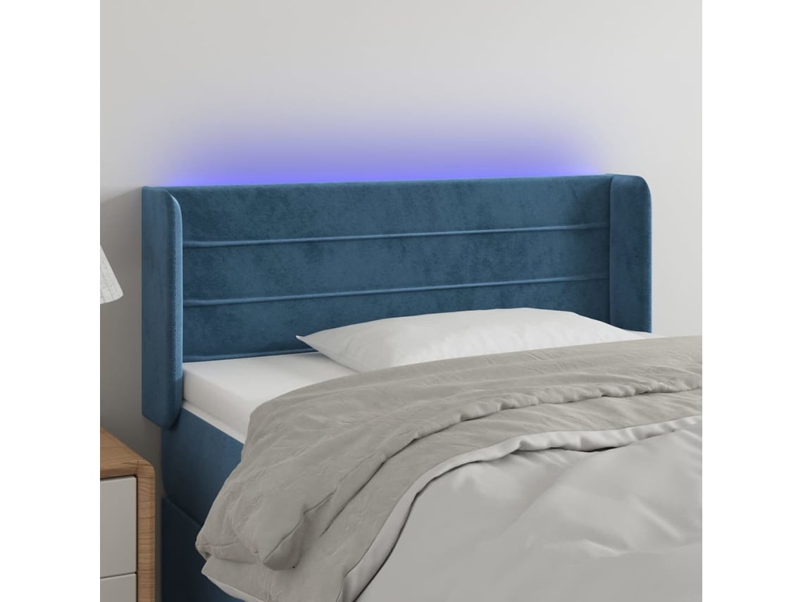 Cabecero Con Led De Terciopelo Azul Oscuro 93x16x78/88 Cm