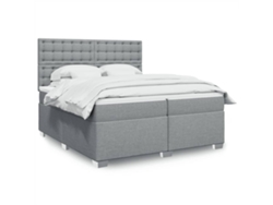 Cama Box Spring Con Colchón Tela Gris Claro 200x200 Cm