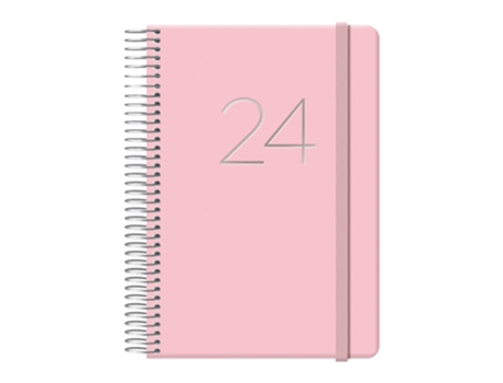 Agenda 2024 Día Página Rosa Con Espiral Y Goma Gloss 12,5X18Cm DOHE