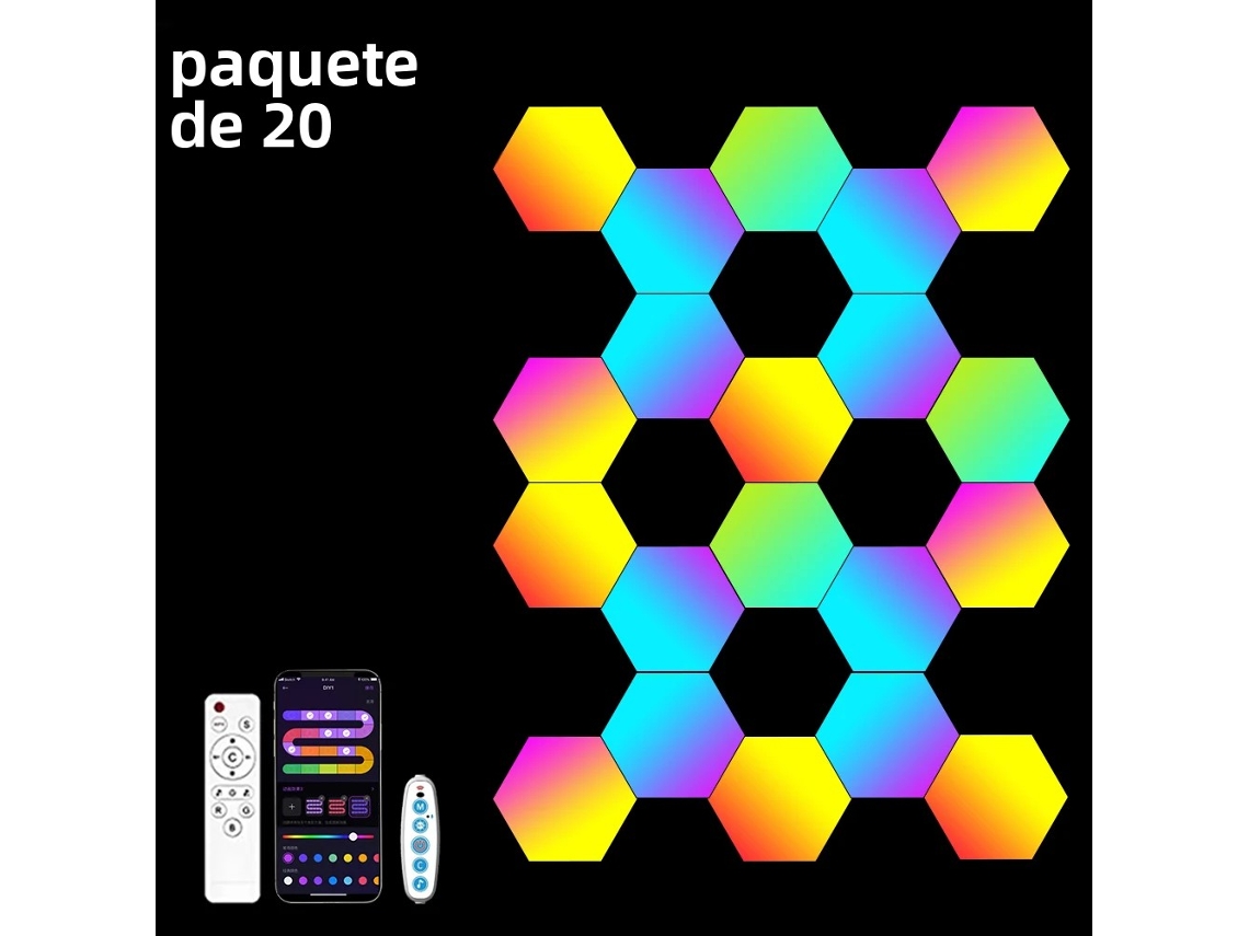 (20 Piezas) Lámpara De Pared Hexagonal Rgb Inteligente, Luz Nocturna Que Cambia De Color,