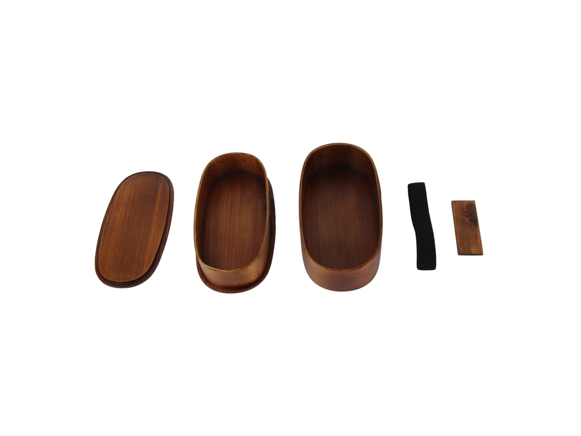 Set De Lonchera Estilo Japonés Contenedor De Madera Para Alimentos Portátil Para Estudiantes Y Trabajadores 19x10x9.5cm Pintado