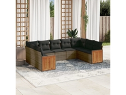 Conjunto de sofá de jardín de 9 piezas con cojines de mimbre gris de DKD Home Decor