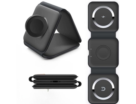 Cargador Inalámbrico Plegable 15W3X1 Iphone/Airpods/Apple Watch Negro ¡ANTIMPACTO!