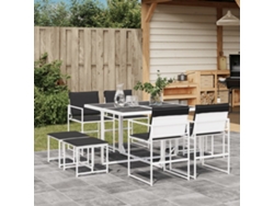 9 unidades Conjunto. De Jantar P/ Jardim C/ Almofadões Textilene Branco Dkd Decoración Del Hogar