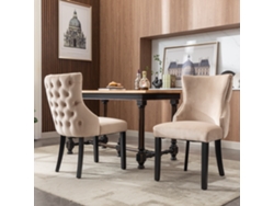 Juego de 2 sillas góndola de terciopelo con patas de madera maciza, estilo beige