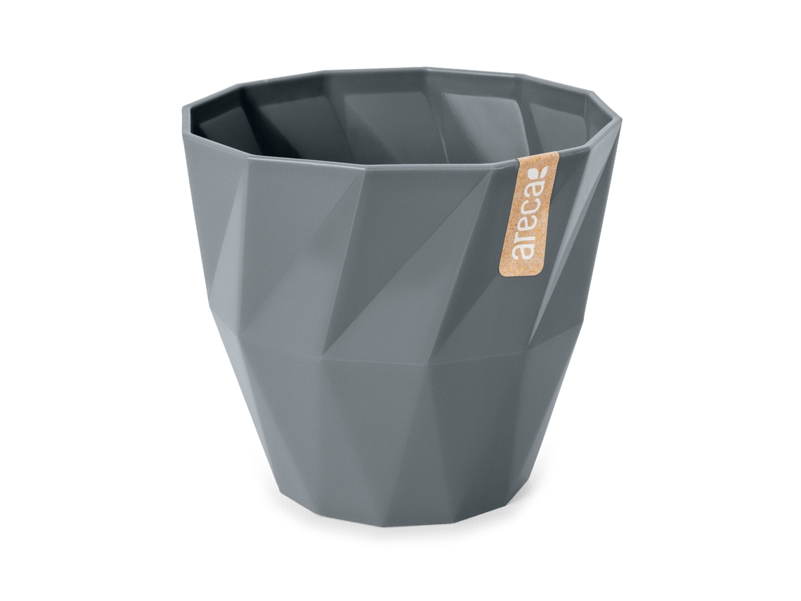 ARECA Quartz - Maceta Redonda Decorativa 19 cm con Textura Gris