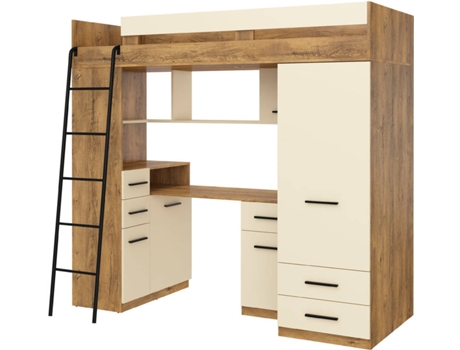 Litera con Escritorio BIM FURNITURE SMYK L Roble y Beige (Medidas colchón: 80x200 cm)