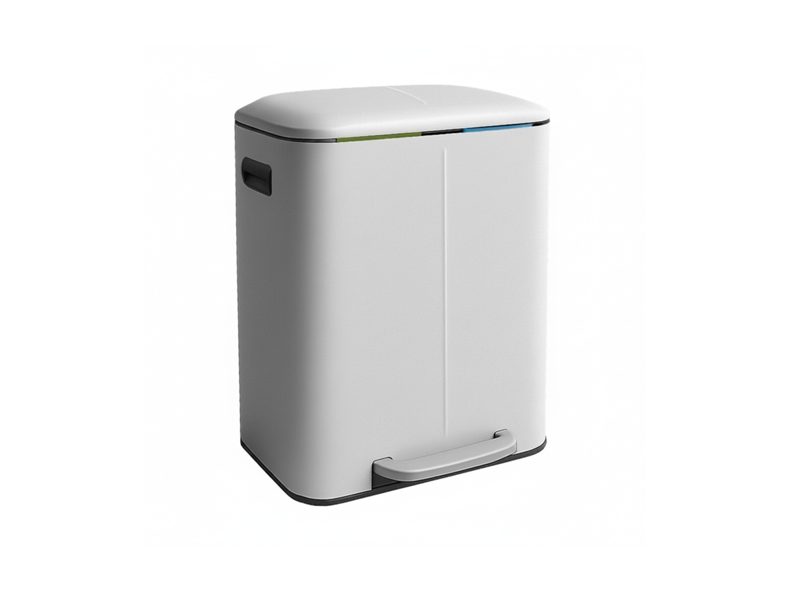 Cubo De Basura Relaxdays, 2 Compartimentos, 2 X 20 L, Cubos Extraíbles, Cierre Suave, Pedal, Metal, Blanco