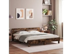 Cama Con Cabecero Madera De Ingeniería Roble Ahumado 160x200 Cm