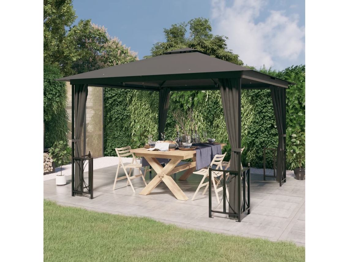 Gazebo con paredes laterales y techo doble de 3x3 m, color antracita, Wsd766576, casa encantadora