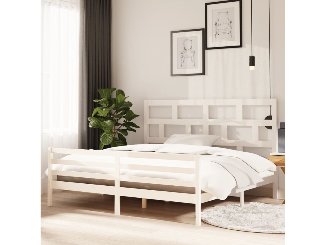 Estructura De Cama Madera Maciza De Pino Blanca 200x200 Cm