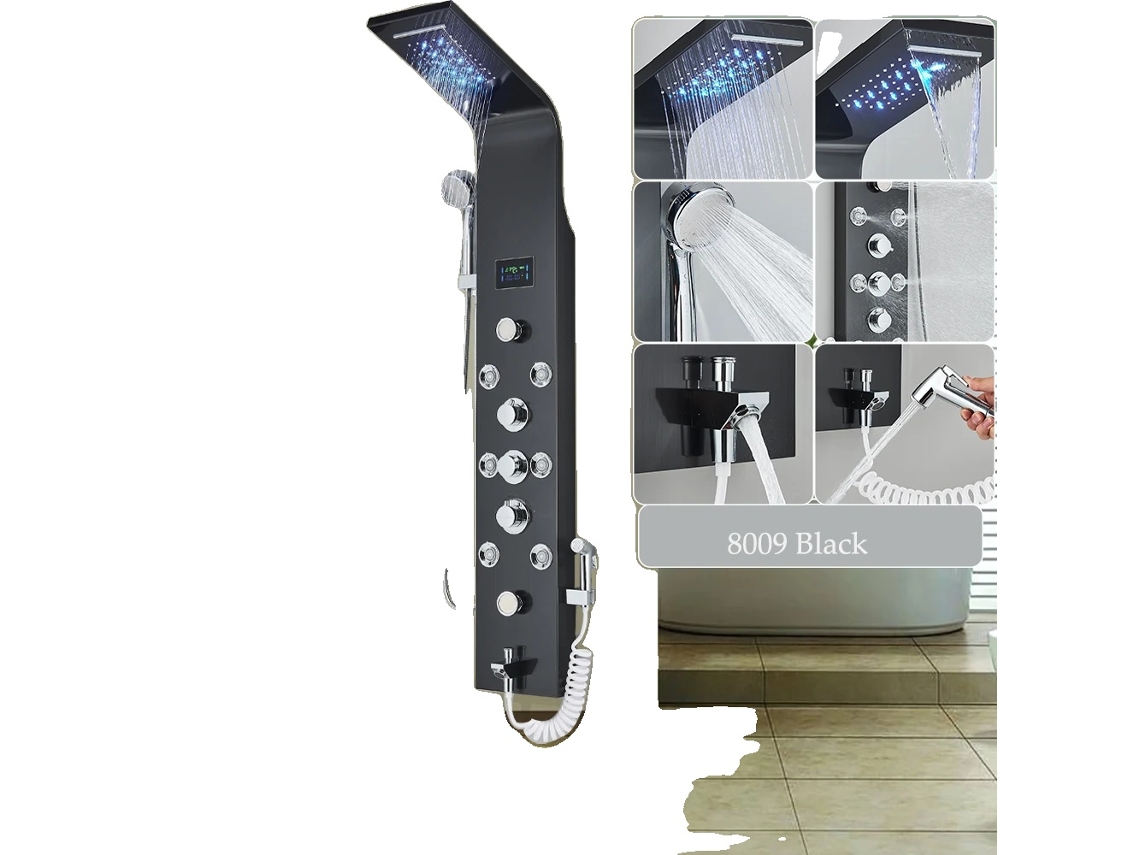 Panel de ducha LED, control de agua fría y caliente, diseño moderno, 8009 negro OEM