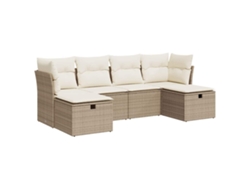 Conjunto 6 de sofás jardín con cojines VIDAXL ratán sintético beige