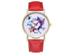 Relógio Feminino Com Padrão De Plantas Pulseira De Couro Pu Simples E Fashion K029-h Rosa