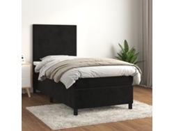 Cama Box Spring Con Colchón Terciopelo Negro 100x200 Cm