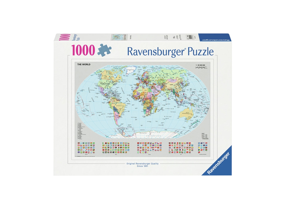 Rompecabezas Ravensburger Mapa del Mundo, 1000 piezas, rompecabezas educativo.