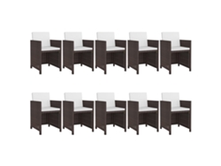 11 Piezas Conjunto Jantar Exterior Com Almofadões Vime Pe Castanho Dkd Decoración Del Hogar