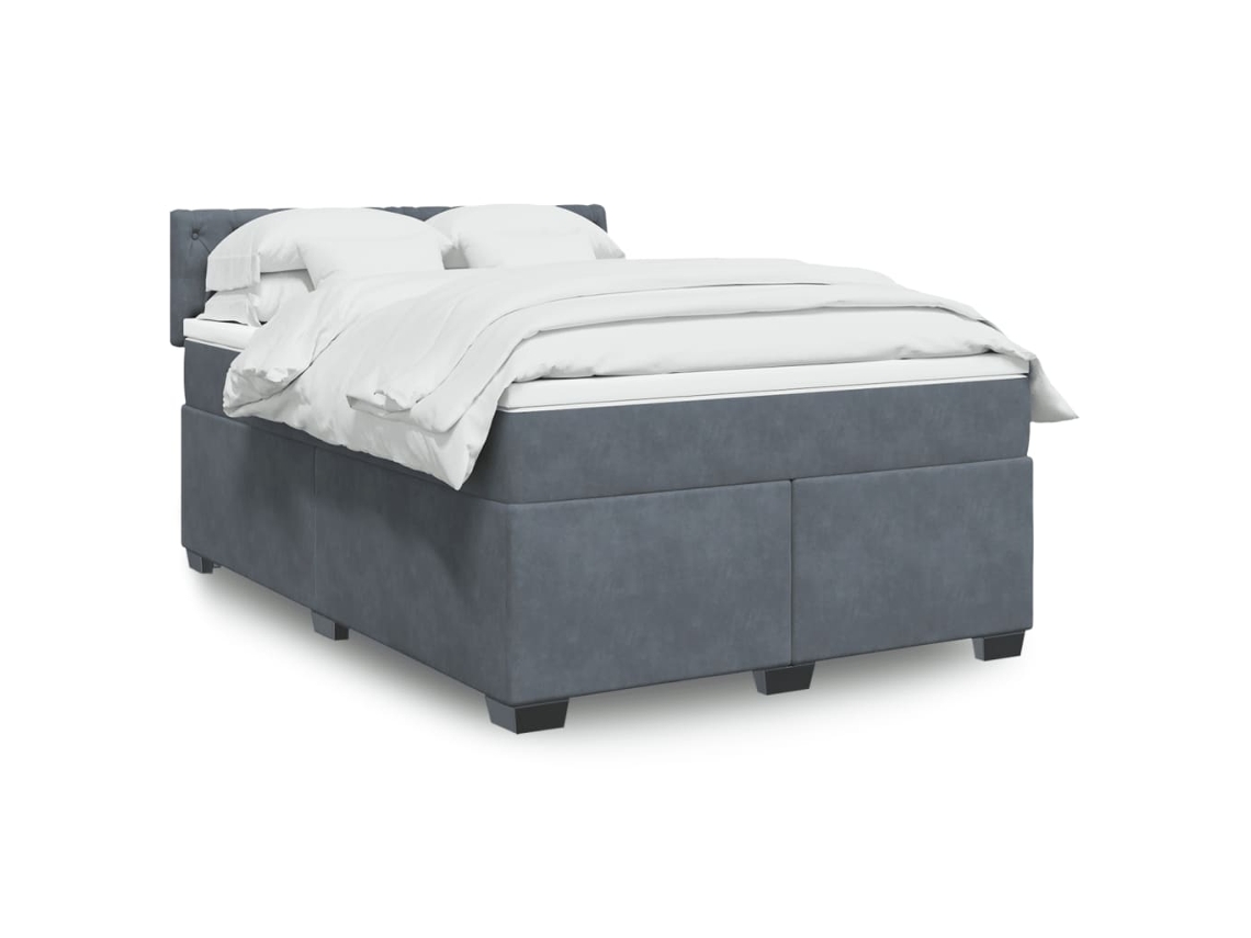 Cama Box Spring Con Colchón Terciopelo Gris Oscuro 140x200 Cm