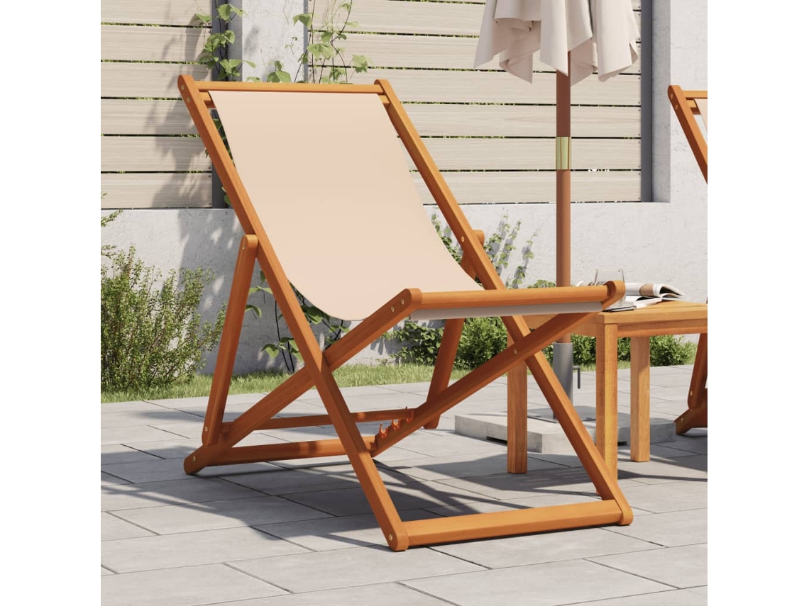 Silla de playa plegable DKD Home Decor de madera maciza de eucalipto y tela beige