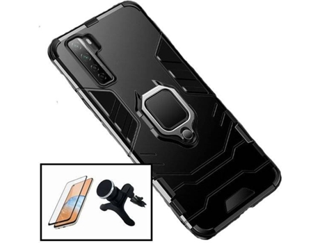 Kit Funda, Soporte y Protector de Cristal Templado Huawei P40 Lite 5G Military Defender Negro