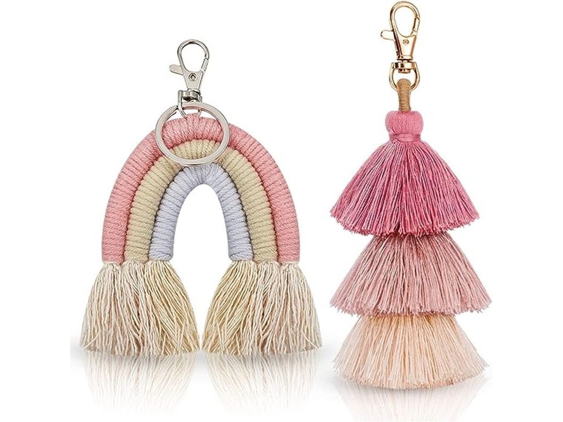 2 Juegos De Llaveros Boho Arcoíris Con Pompón Y Borla De Macramé Para Mujeres Y Niñas