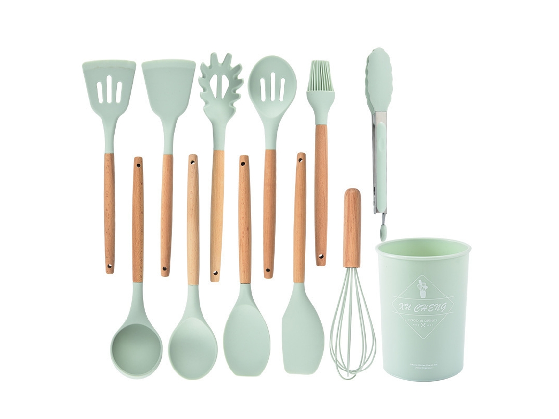 Conjunto de Utensílios de Cozinha Utensílios de Cozinha de Silicone Antiaderente Conjunto de Utensílios de Cozinha Resistente Ao Calor -Verde GERTIZ