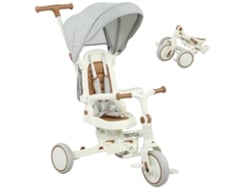 Triciclo infantil 5 en 1, para niños de 1 a 3 años, multifuncional, con manillar ajustable y extraíble y cinturón de seguridad, color blanco crema.