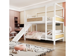 Litera Tipo Cabaña De 90x200 Con Tobogán Y Barandillas De Madera Natural.