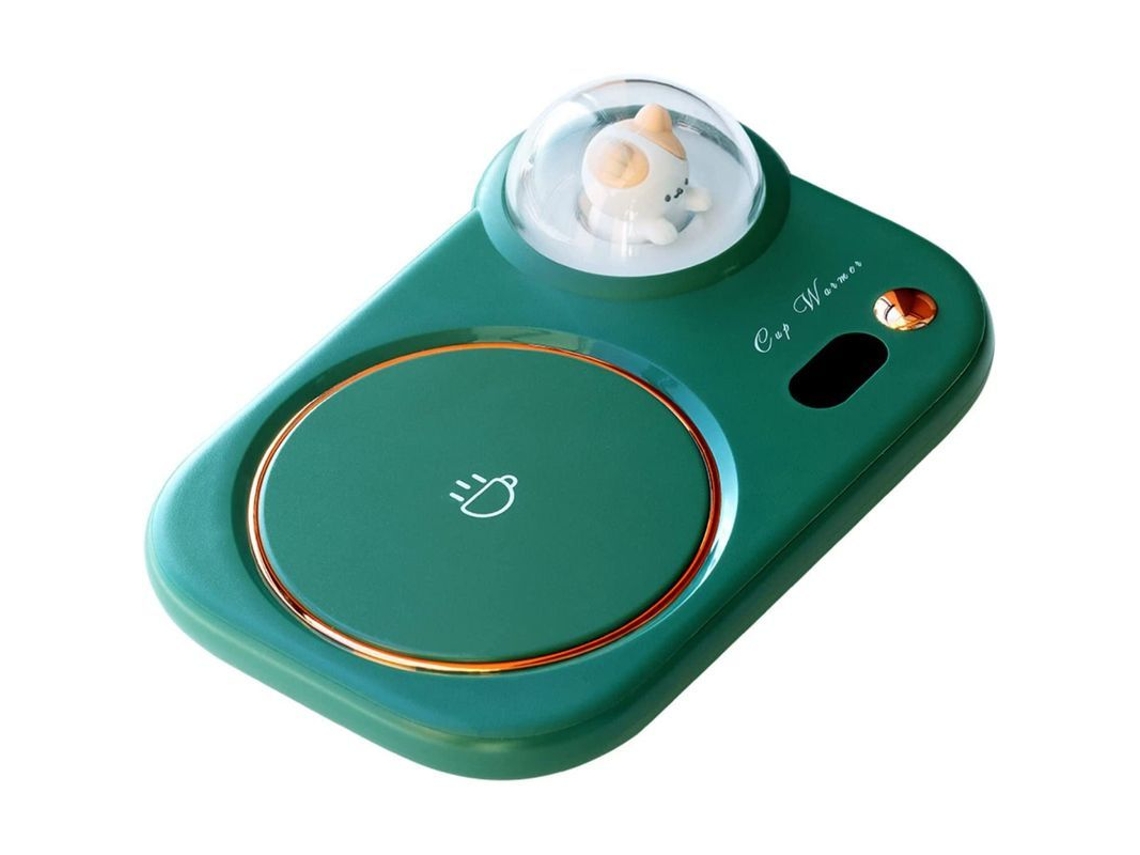 Calentador De Tazas Inteligente Con Luz Nocturna De Gato Adorable, Apagado Automático, 3 Ajustes De Temperatura - Verde