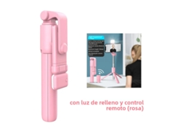 Trípode para selfies 3 en 1 con Bluetooth, luz de relleno y soporte plegable. Mdug (rosa)