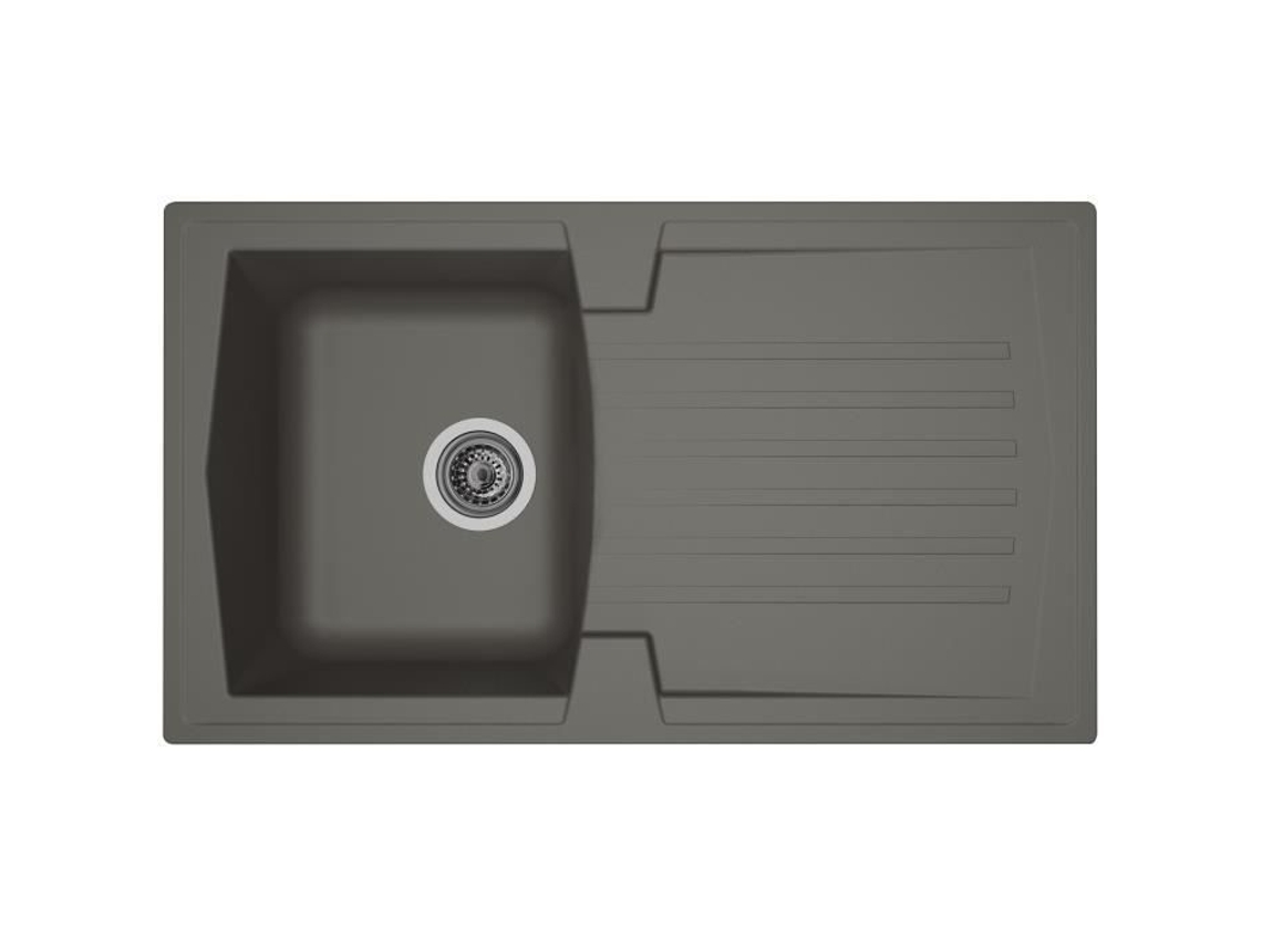 STRADOUR Pia de cozinha embutida 1 tigela + 1 escorredor Arena - Resina - 86 x 50 cm - Cinza concreto