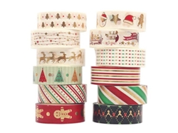 Cintas Washi navideñas 2026-12 con estampados, para empaques, álbumes de recortes y decoración navideña.