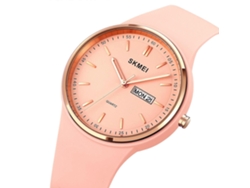 Reloj de mujer Skmei 1747 con esfera sencilla de escala de barras, correa de silicona y movimiento de cuarzo.