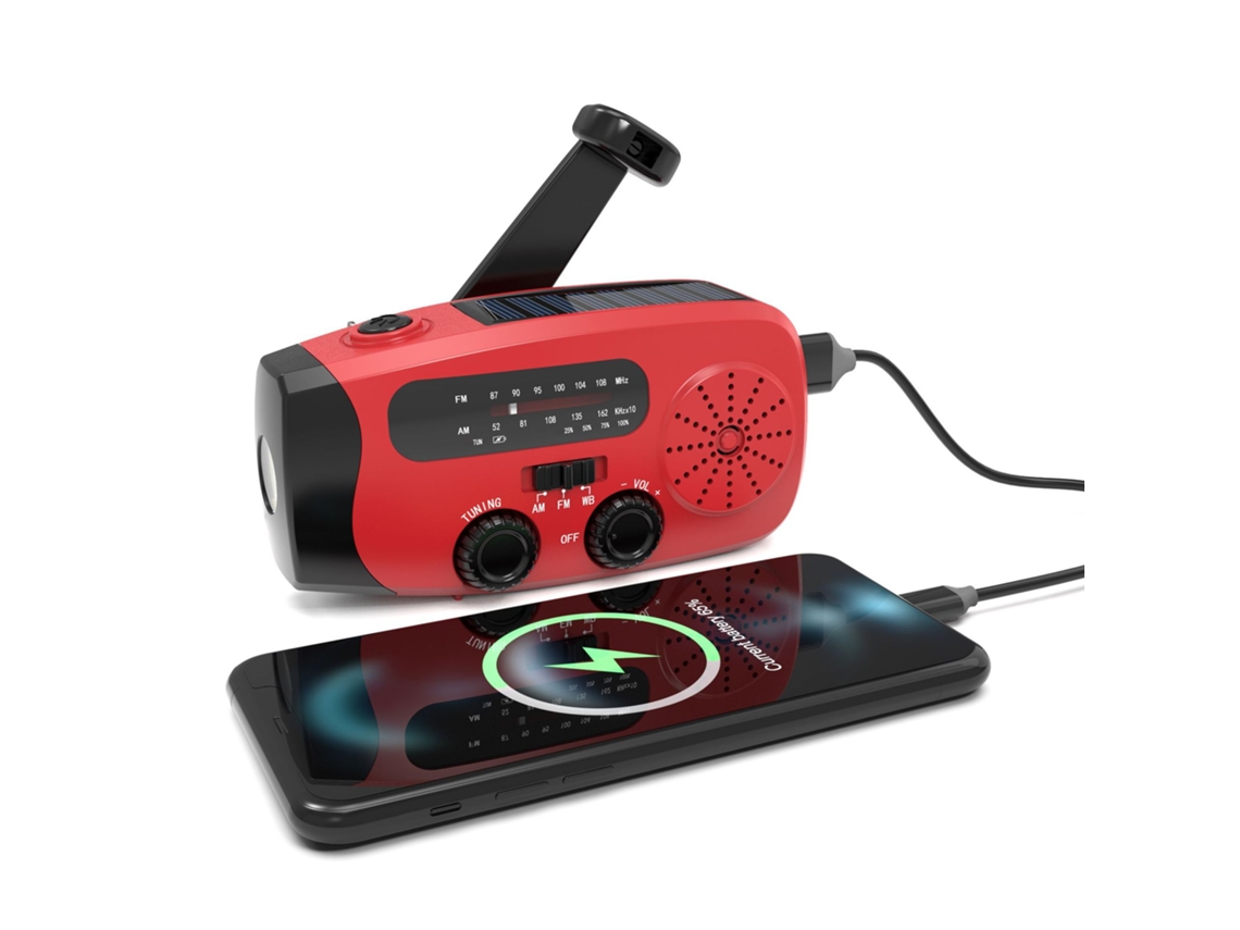 Radio de emergencia portátil con manivela, 2000 mwh, NOAA/AM/FM, color rojo Hexinyigjly