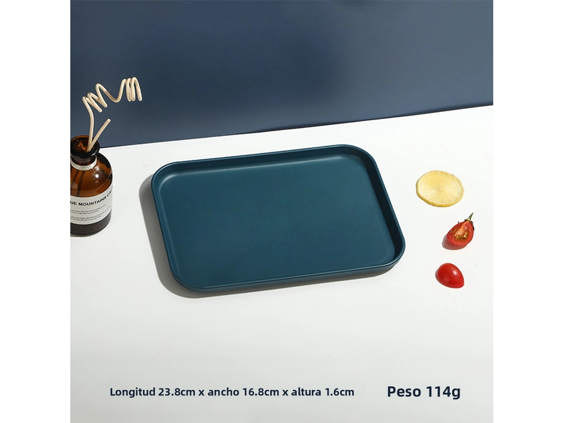 Bandeja rectangular de plástico para restaurantes y hogares, ideal para té y vasos. Mdug (azul oscuro S)