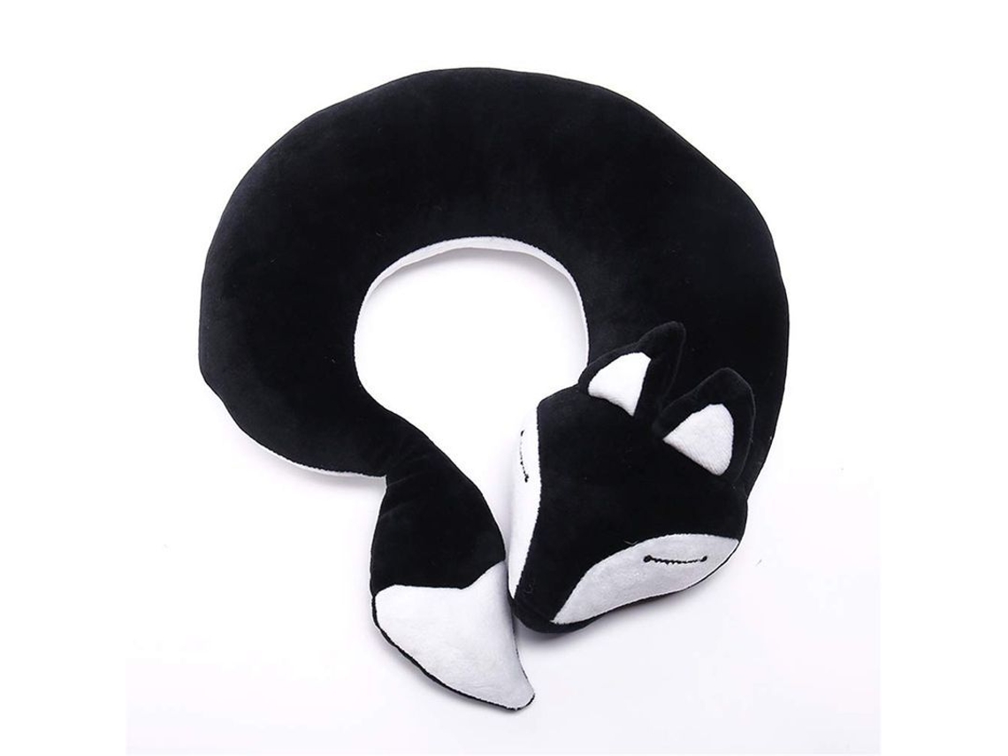 Dan26-almohada Cervical U Travel Avión Zorro Animal Peluche Suave Caliente Negro