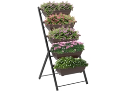Soporte para plantas de 5 niveles, 5 macetas, drenaje, para interior/exterior, 55x63x120 cm, negro.