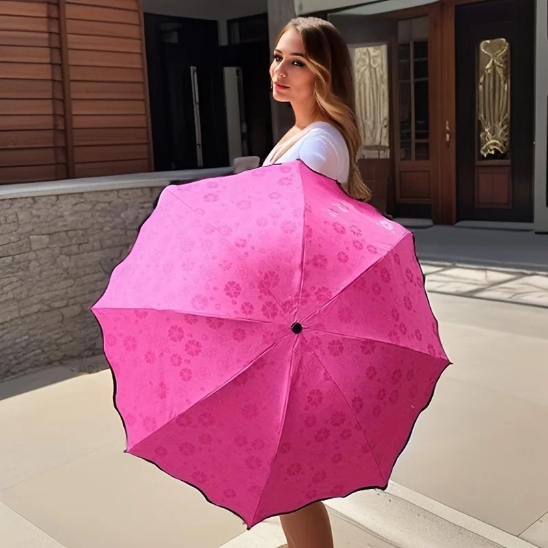 (rojo, 8k) Paraguas Plegable Manual, Parasol, Protección Uv